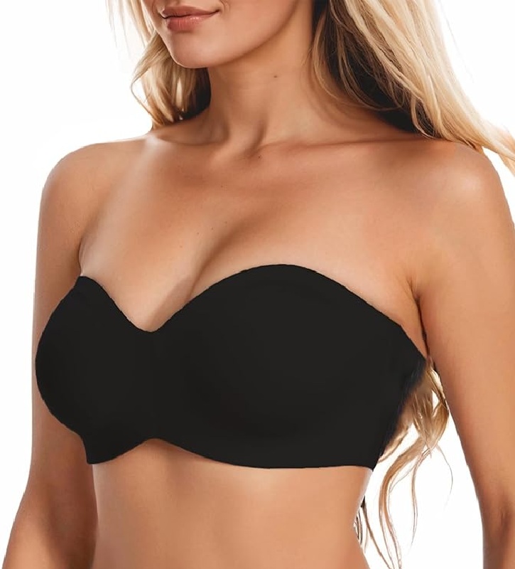 Brasier sin tirantes para mujer, de talla grande, reductor, con aros, cómodo, de silicona, antideslizante, sin relleno, sin relleno color negro