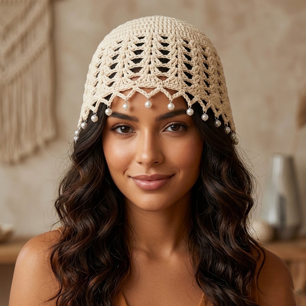 Casquete con perlas alrededor del borde