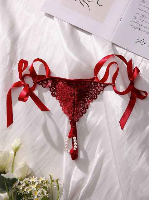 Classic Sexy Bragas con encaje floral con diseño de lazo sin entrepierna