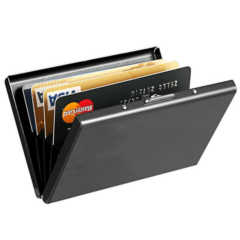 Titular de la tarjeta de acero inoxidable, tarjeta bancaria, caja de tarjeta de crédito, abrazadera de Metal, bolsa de tarjeta de expansión, titular de la tarjeta de visita, caso antirrobo, bolsa de deslizamiento