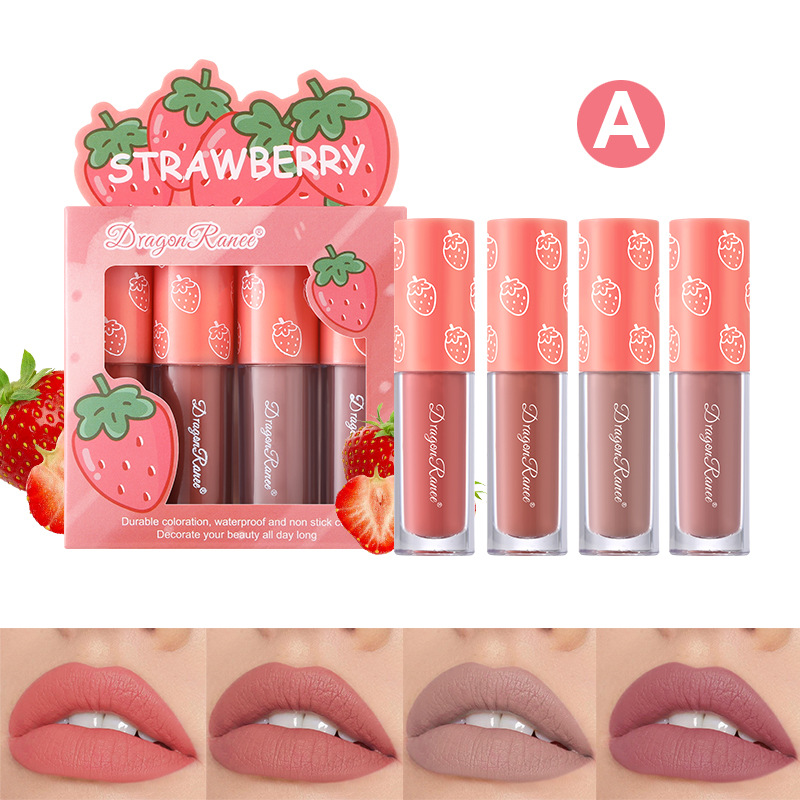 Set de labiales mate sabor fresa. (A)