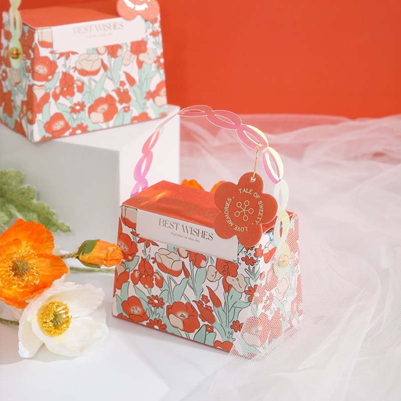 Caja de regalo para recuerdos de boda con etiqueta