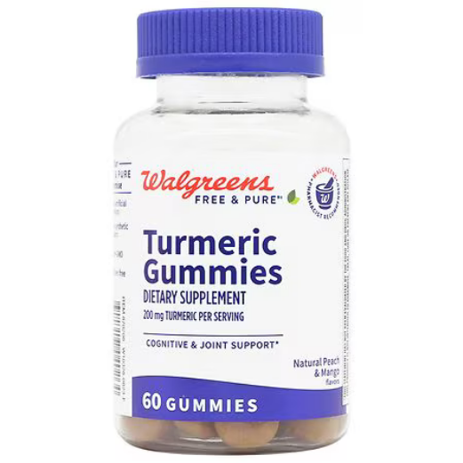 Walgreens Free &amp; Pure Turmeric 200mg Gummies Natural Peach &amp; Mango, 60.0 ea