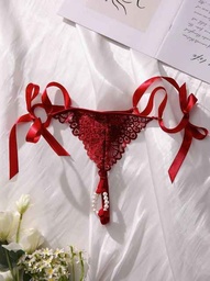 Classic Sexy Bragas con encaje floral con diseño de lazo sin entrepierna