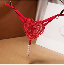 Lenceria sexy con perla en forma de corazon color rojo