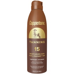 Coppertone tanning 15 moisturizes skin for a radiant tan 5.5fl.oz 156g