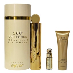 SET PERRY ELLIS 360 COLLECTION WOMEN  (3 PC ) 3.4 OZ EDT SP /  3.0 OZ  GEL  / MINI